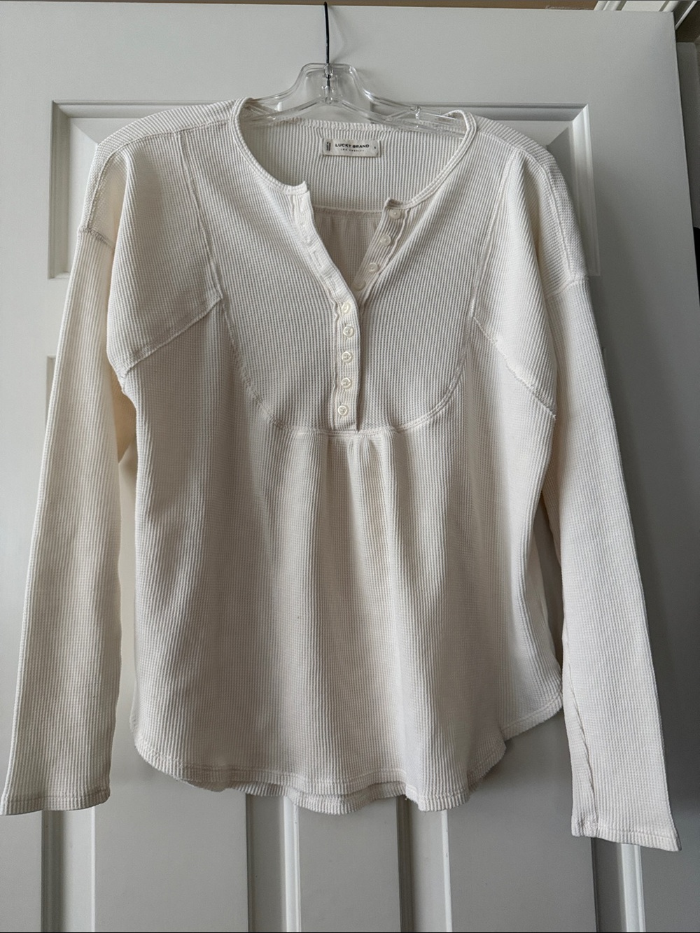 Lucky Brand Ivory Ribbed Henley Long Sleeve